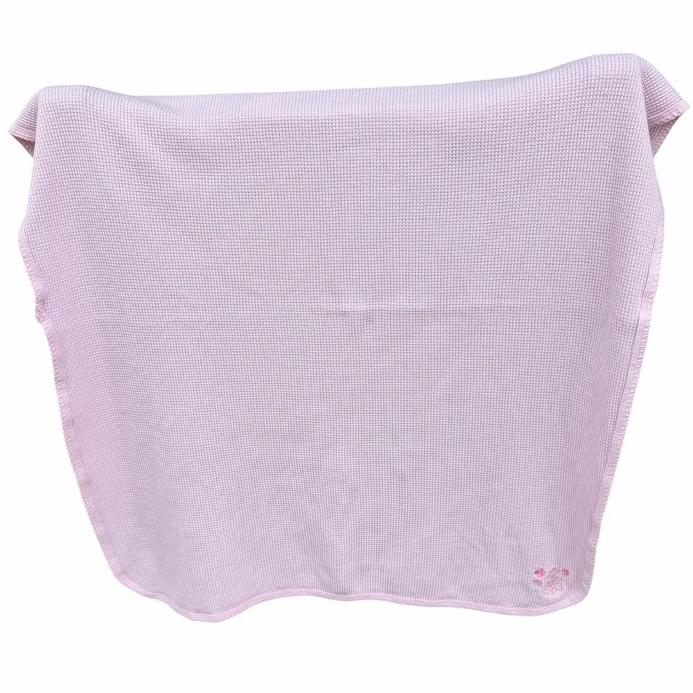 Y2K Gerber Thermal Waffle Weave Baby Lovey Security Blanket Pink Bear 29x34 GUC